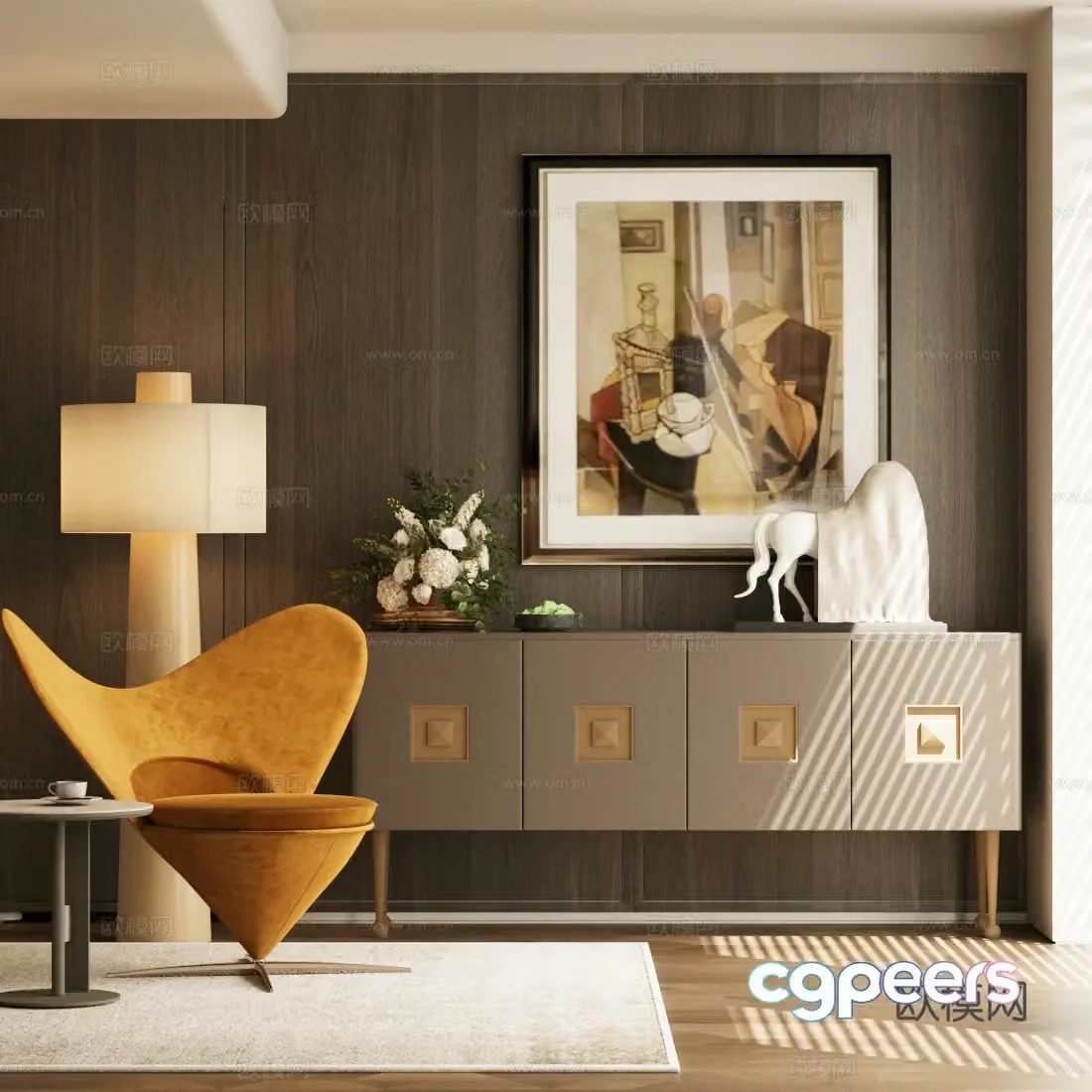 Light luxury Italian leisure chair fabric swivel chair retro style entrance cabinet medieval style chest of cabinet side cabinet floral 3D model