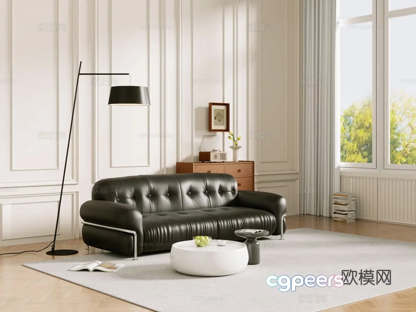 Middle-aged sofa combination coffee table carpet multi-person sofa 3D model
