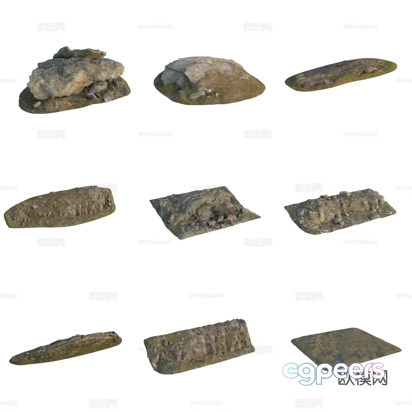 Moss Stone Boulder Rock 3D Model