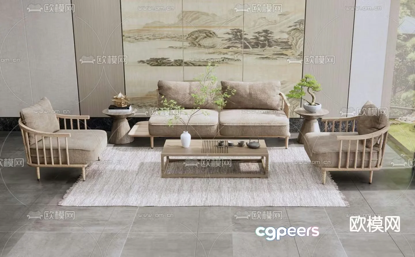 New Chinese style modular sofa 3d model