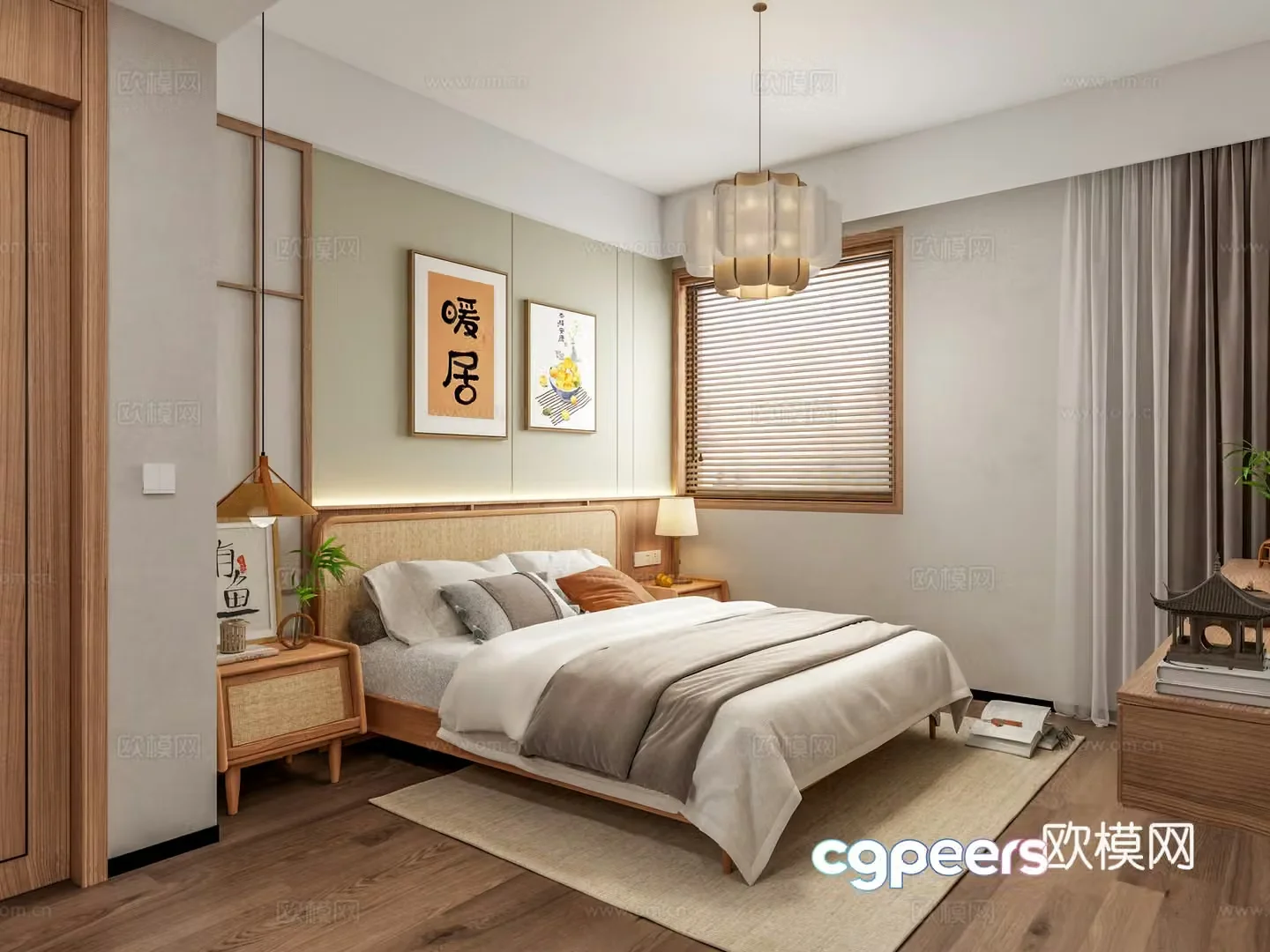 Japanese style home decoration bedroom 3d model