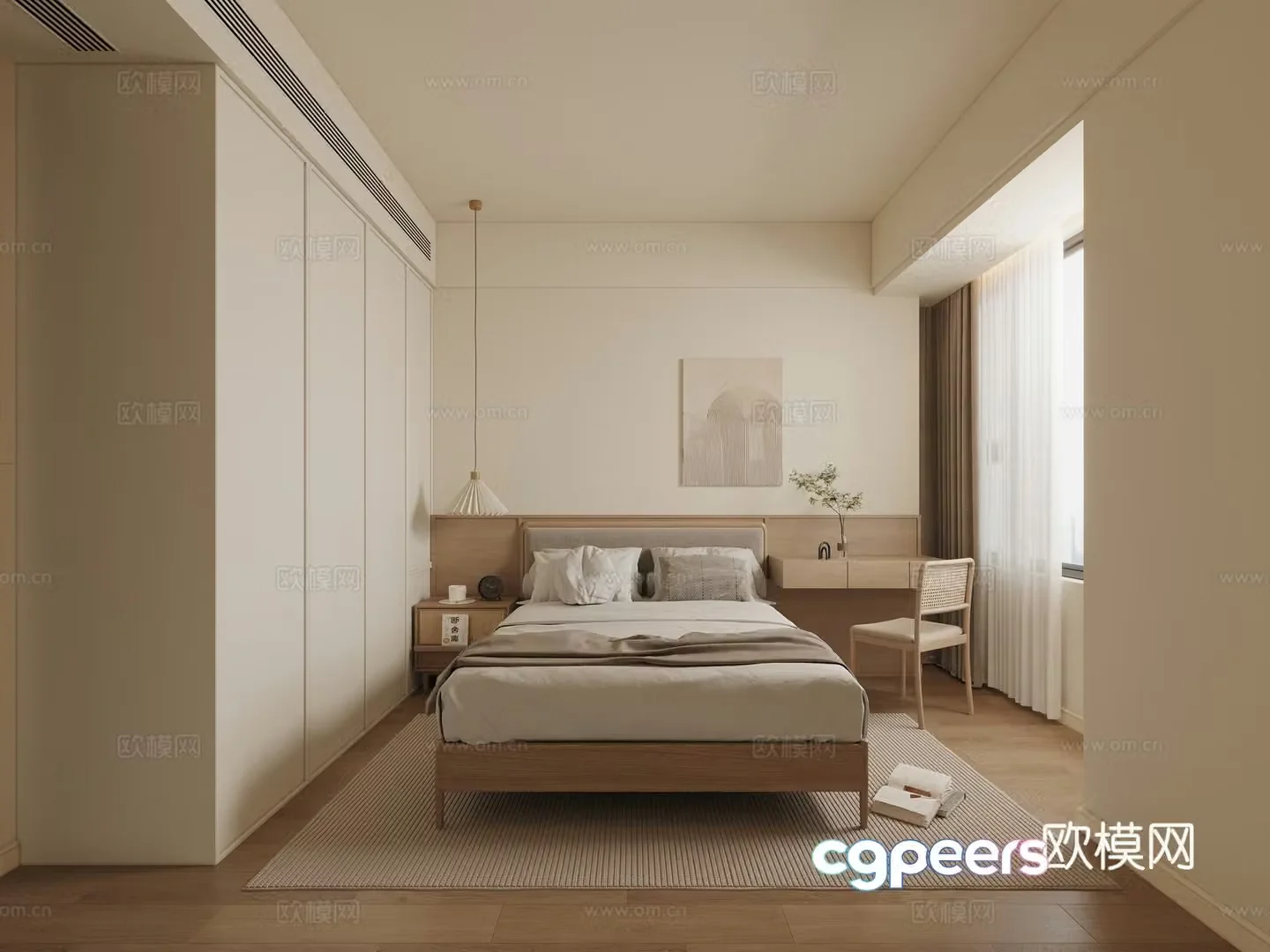 Modern log style bedroom 3d model