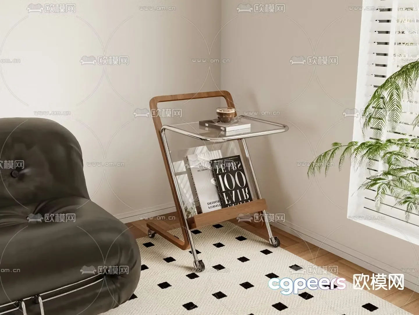 Medieval style side table corner table magazine rack 3D model
