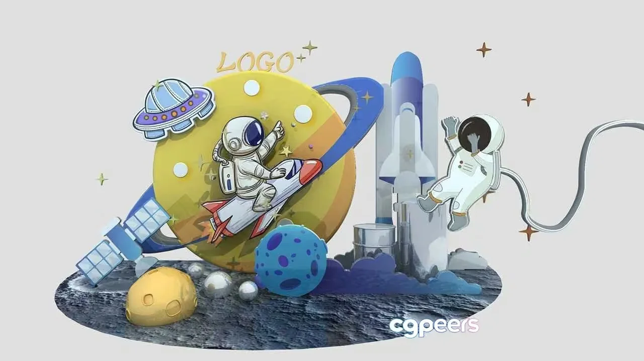 Space-Themed Illustration 3D Model – 19518 – VRAY Render