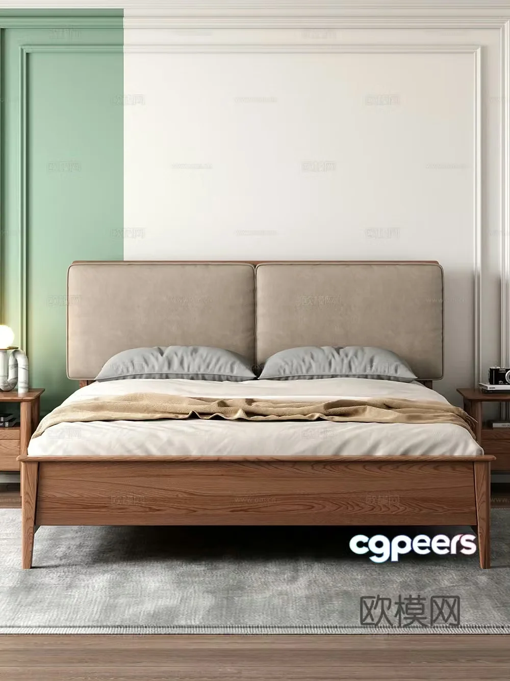 Modern bedroom Bedside double bed nightstand 3d model