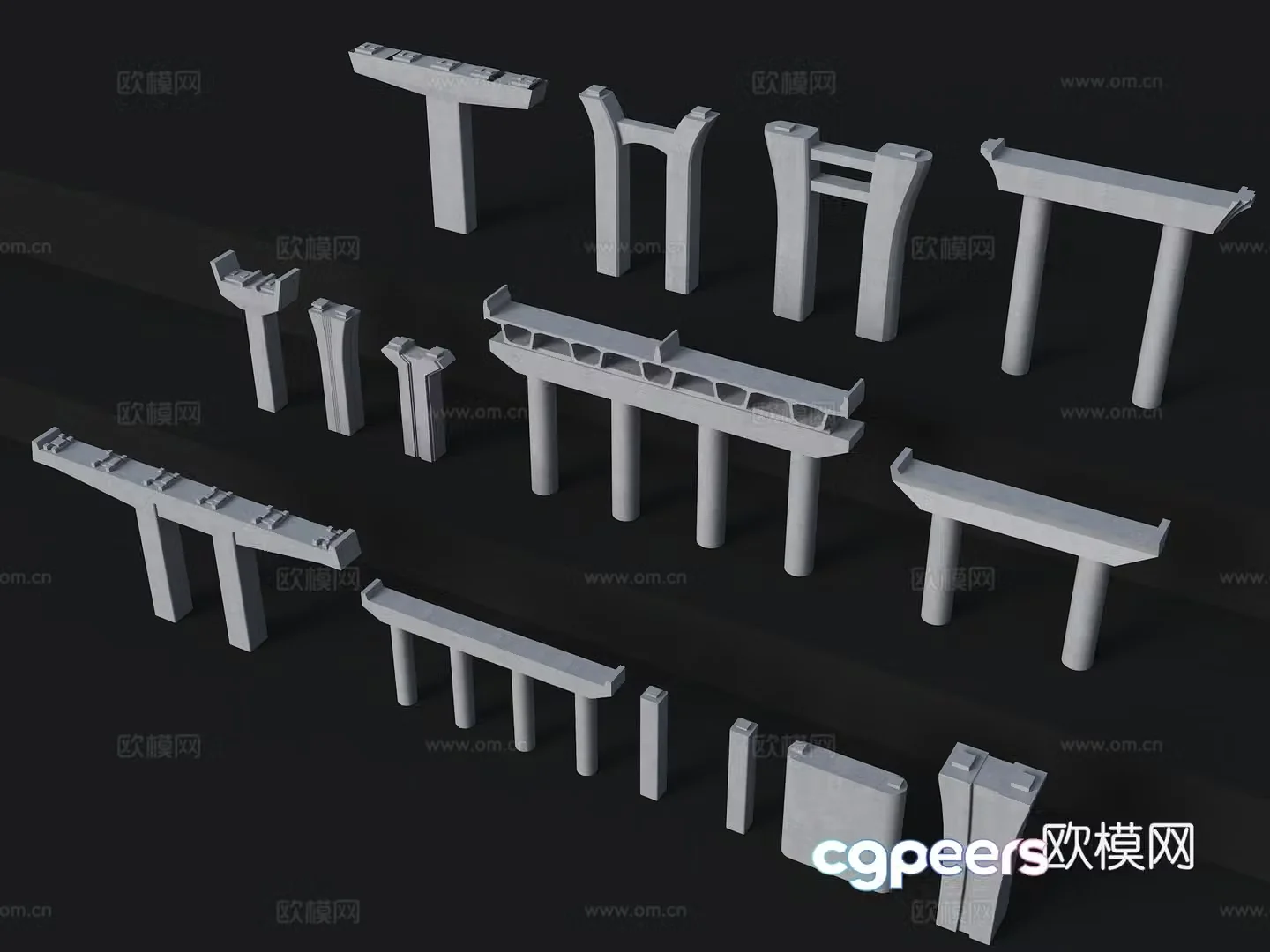 Modern elevated bridge piers high-speed rail piers viaduct columns small box girder piers continuous beam piers 3D model