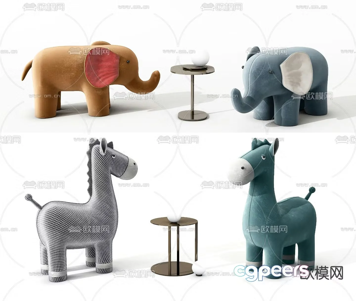 Modern fabric animal children’s stool 3d model