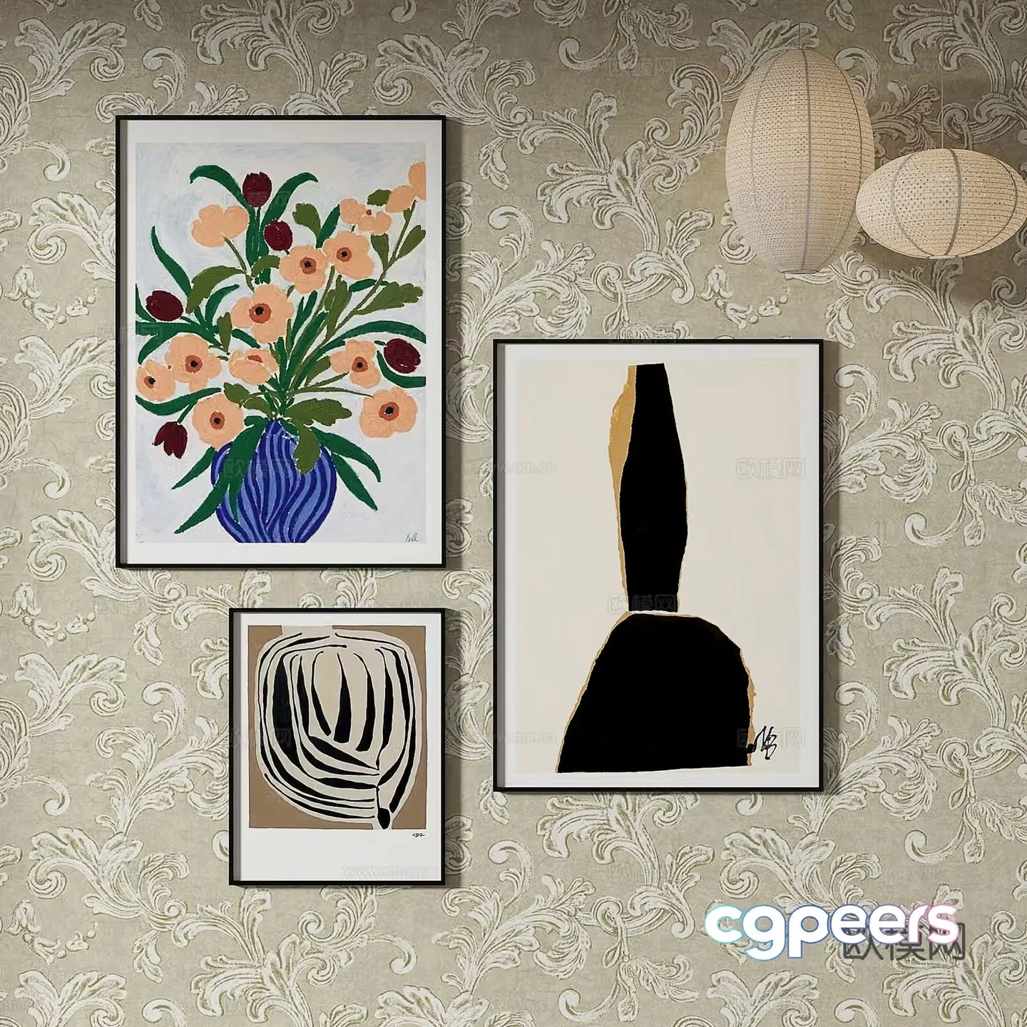 Simple European painting retro painting abstract painting decorative painting 3D model