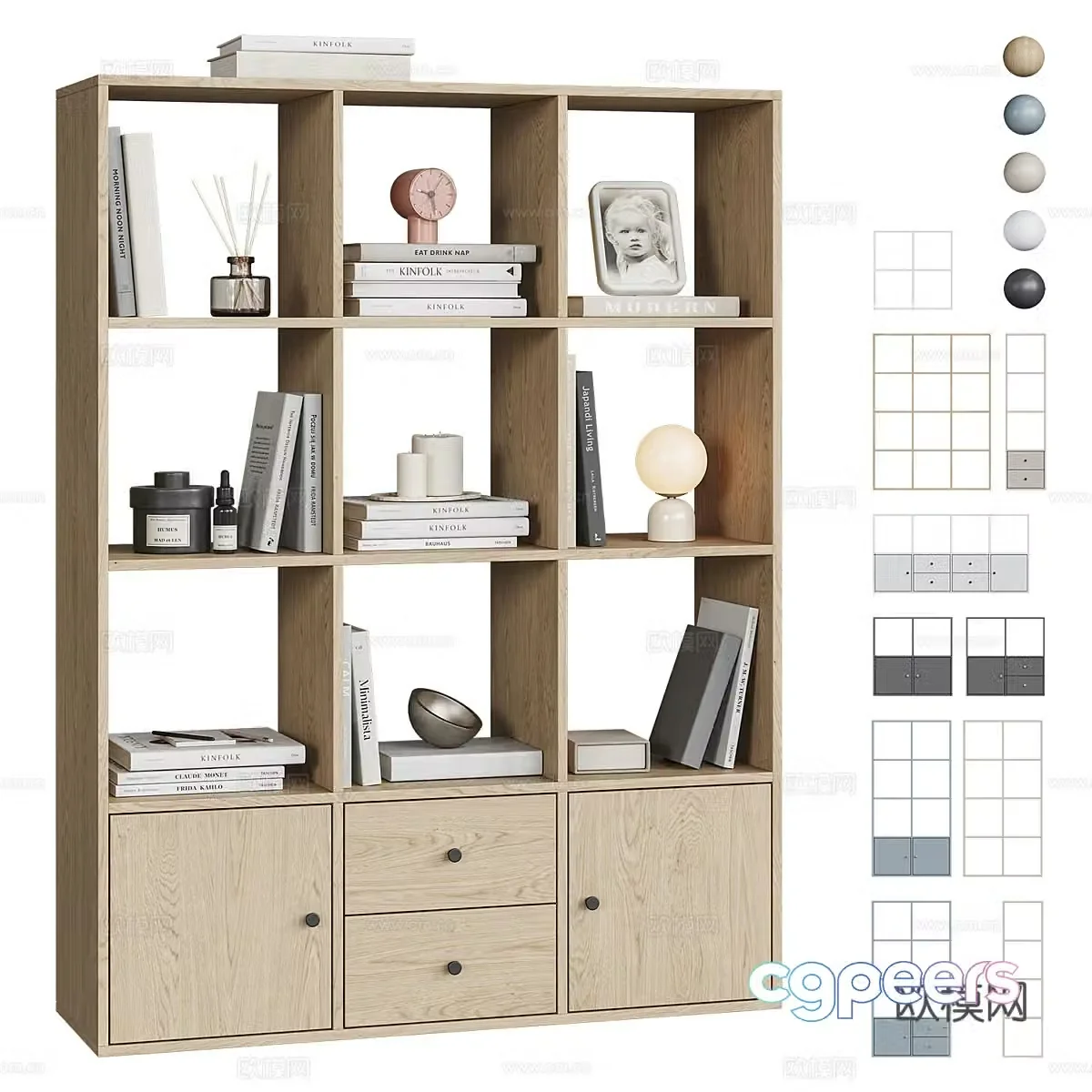 Modern Cream Style Decoration Bookcase 3D Model