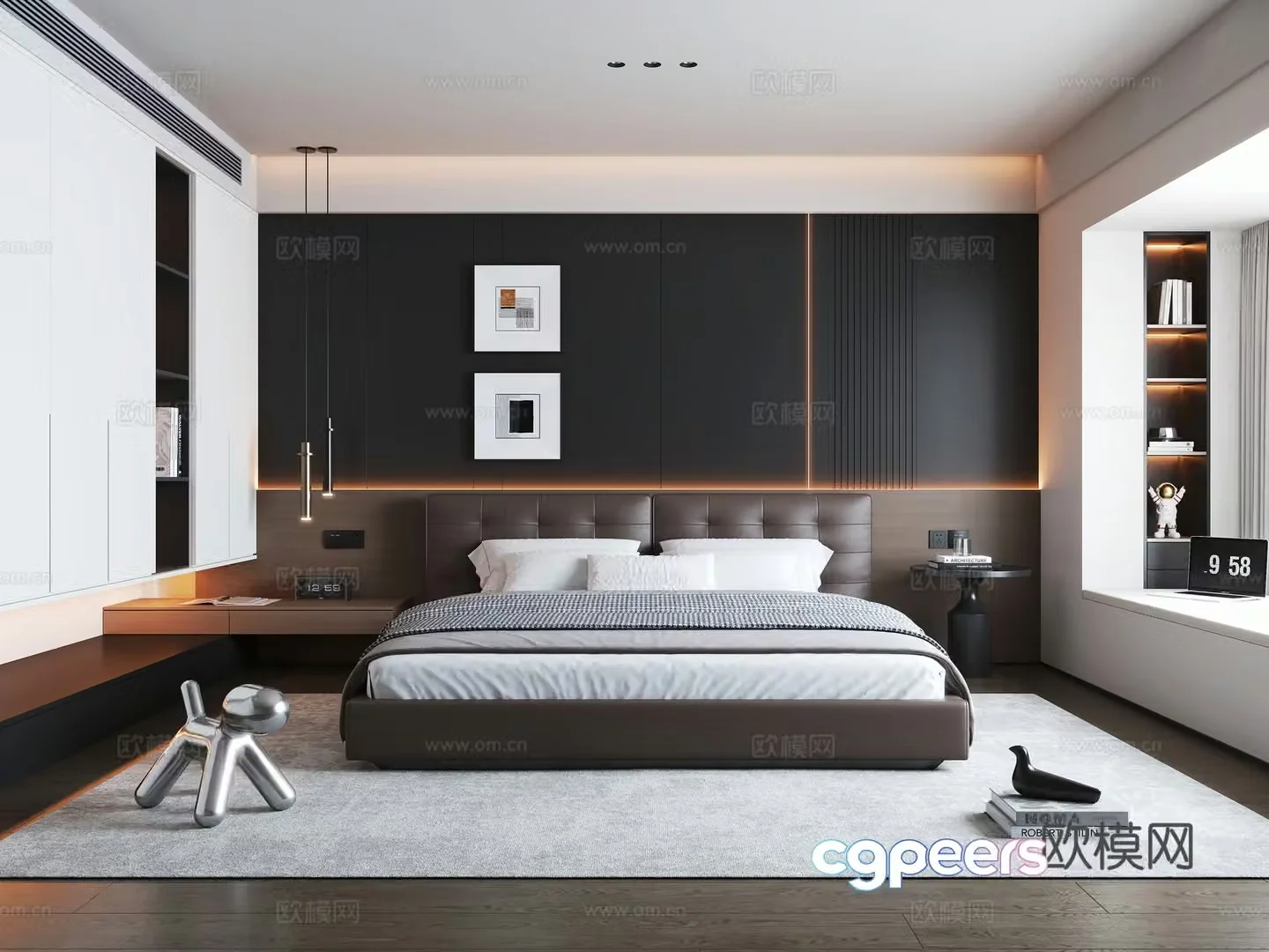 Italian light luxury home bedroom Italian light luxury double bed side table wardrobe bedside chandeliers Bedroom 3D model