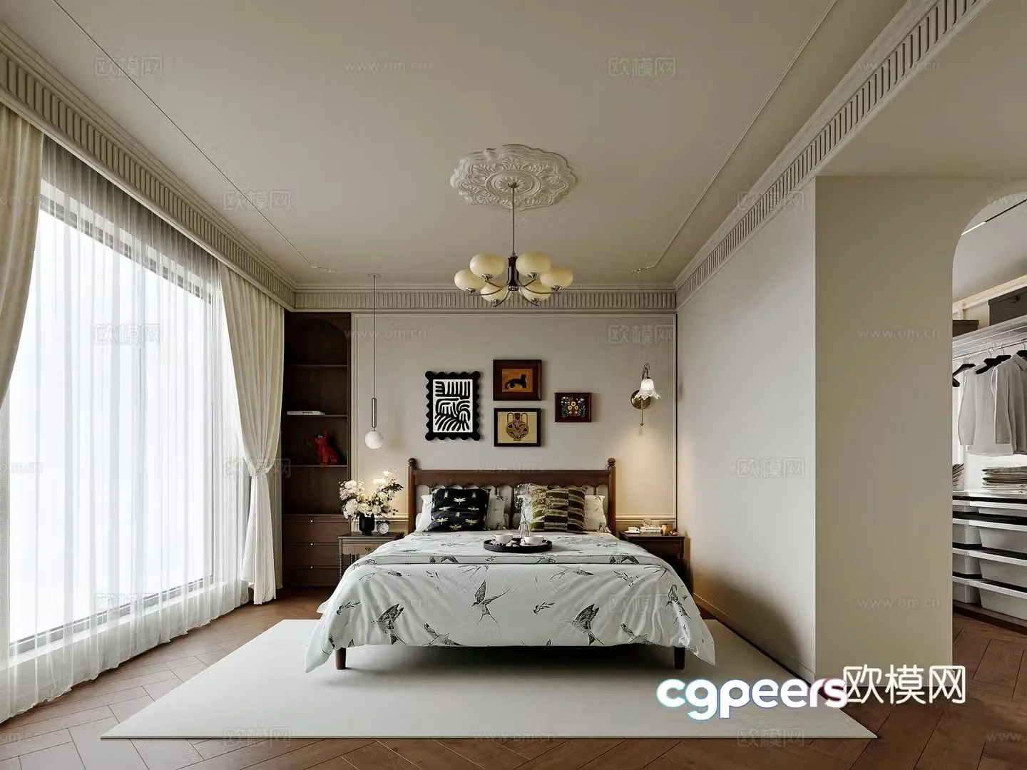 French retro style home bedroom 3d model