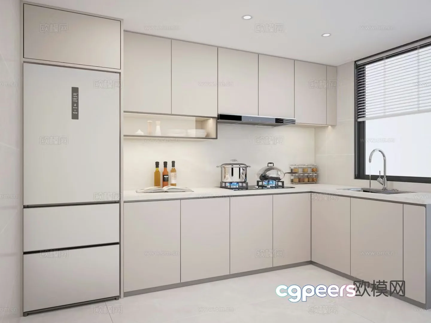 Modern L shaped kitchen 3d model