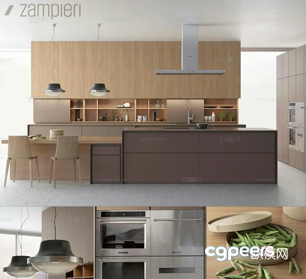 Modern minimalist kitchen open kitchen island kitchen appliances cabinet kitchen accessories 3d model