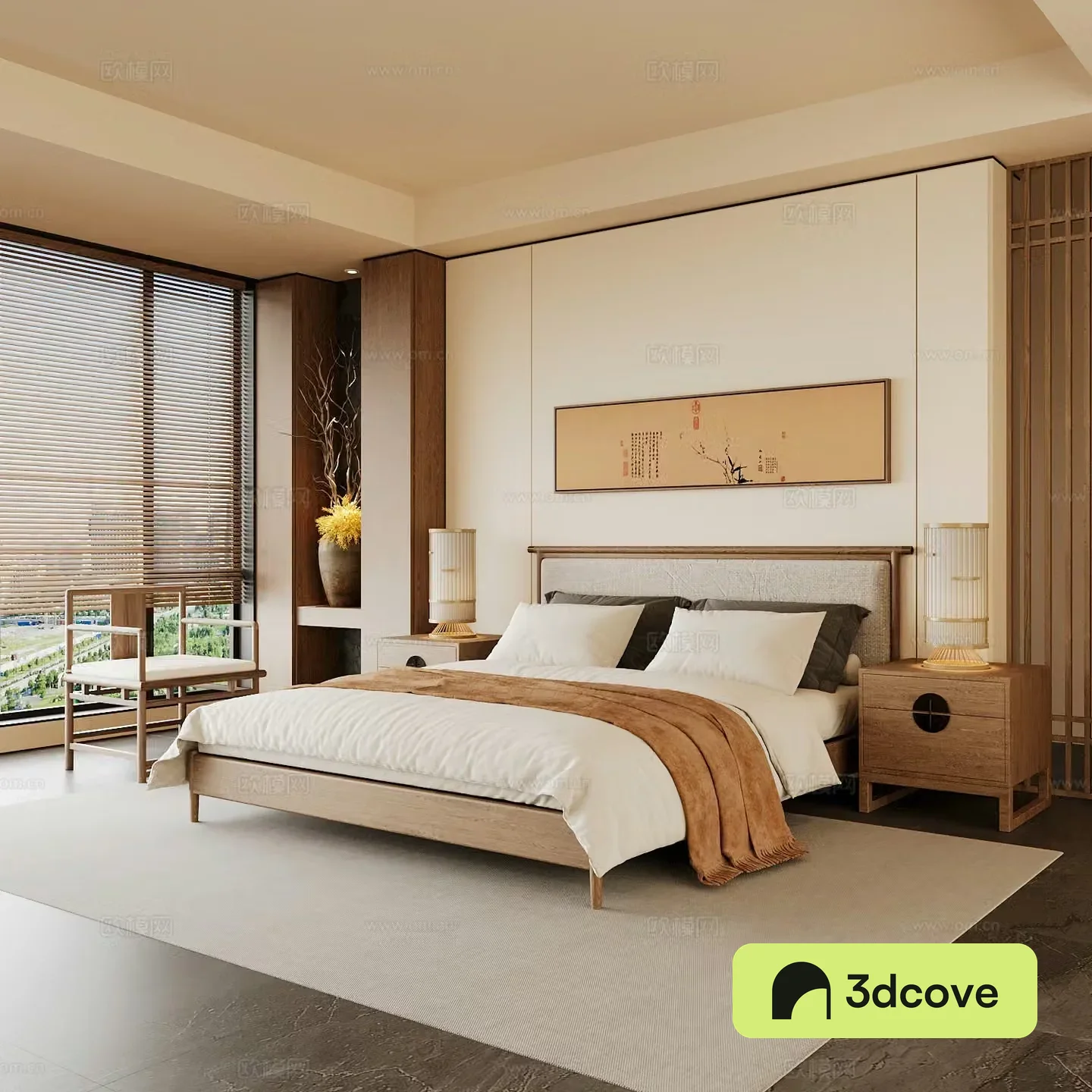 New Chinese style home bedroom Song family aesthetic bedroom Song style bedroom New Chinese style double bed New Chinese
