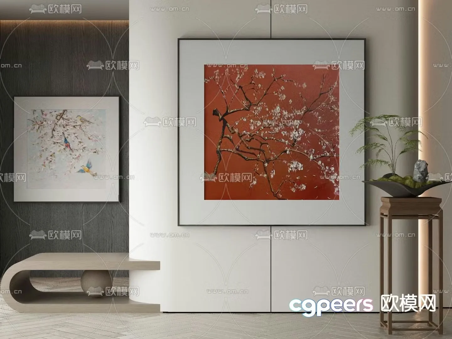 New Chinese style texture painting plant painting decorative painting 3D model