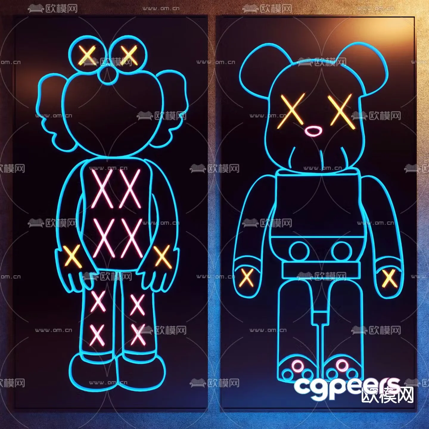 Modern kaws neon decorative light 3d model