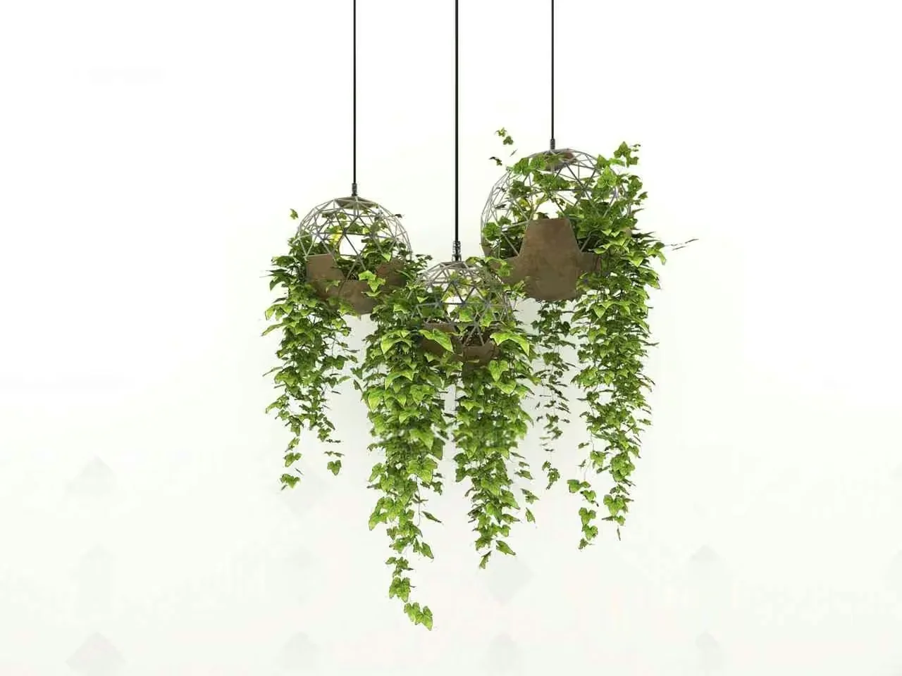 Three Hanging Planters 3D Model – 348 – VRAY Render