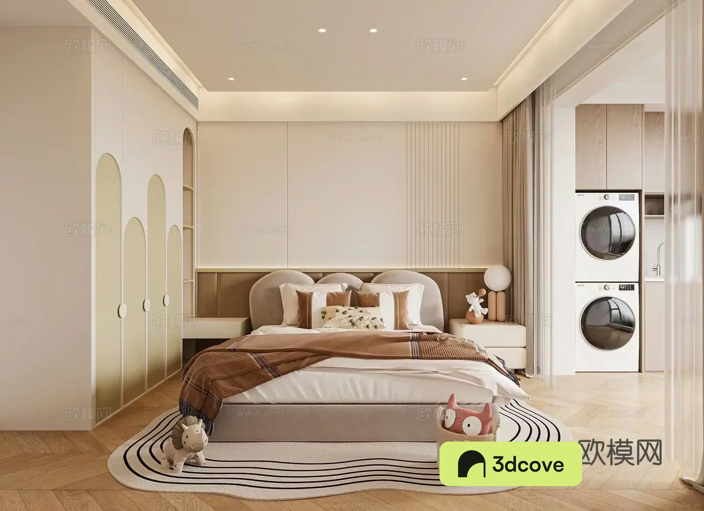Modern children’s room Modern bedroom Creamy bedroom Simple bedroom Wardrobe Washing machine