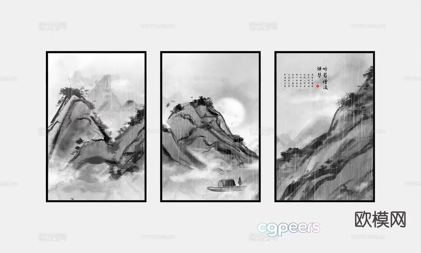 Chinese ink painting Zen decorative painting 3D model