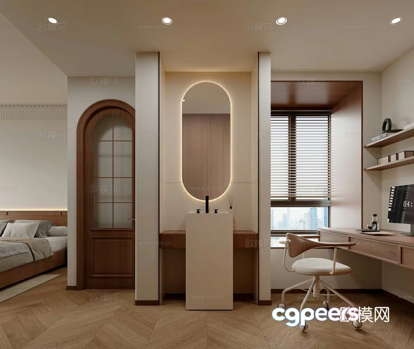 Middle style entrance study desk office cloakroom bedroom bathroom 3d model