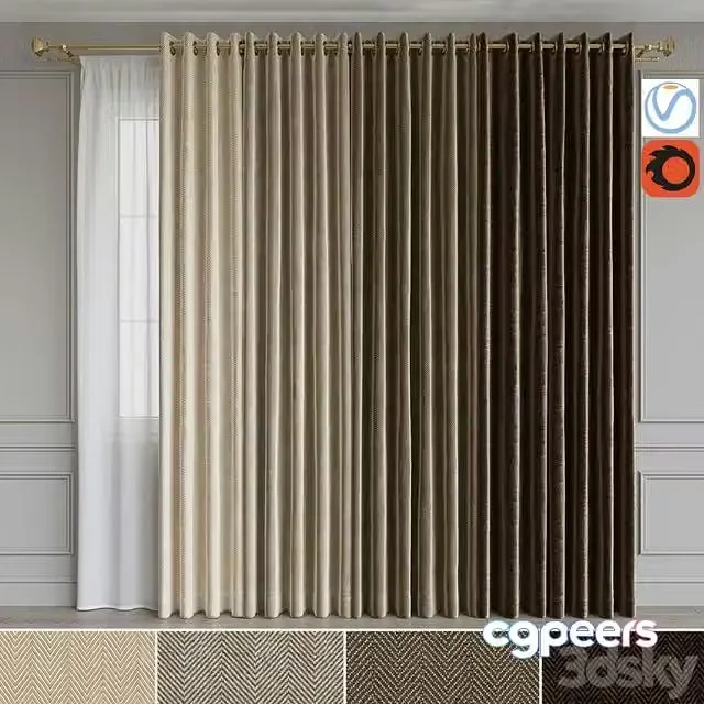 3ds Max Free – A set of curtains on the rings 15. Beige range