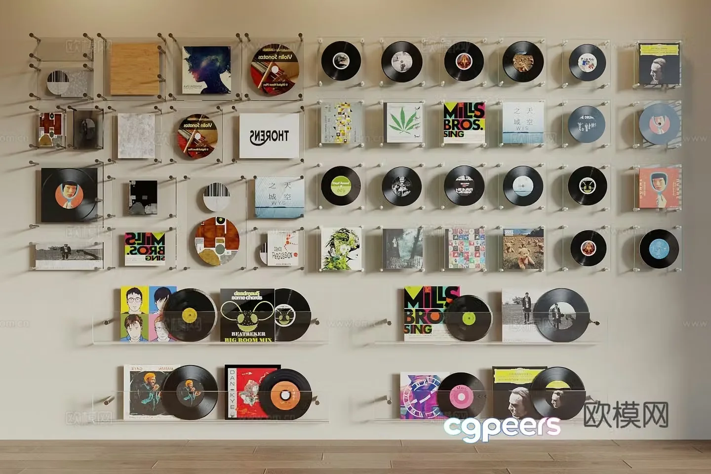 Modern record ornament combination Record ornament Vinyl record CD disc disc wall decoration 3d model