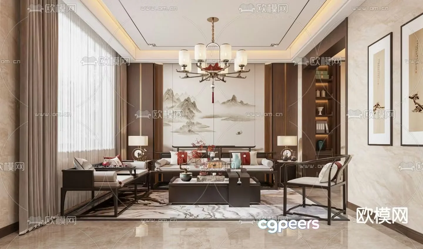 New Chinese style living and dining room 3D model