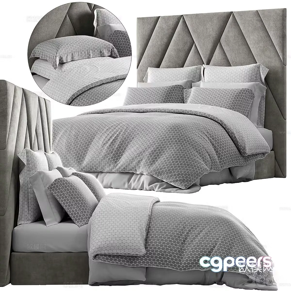 Modern Togas Party Fabric Double Bed 3D Model