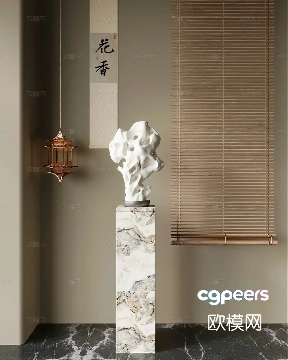 Sculpture ornaments New Chinese-style sculpture ornaments Taihu stone Chandelier Hanging painting 3D model