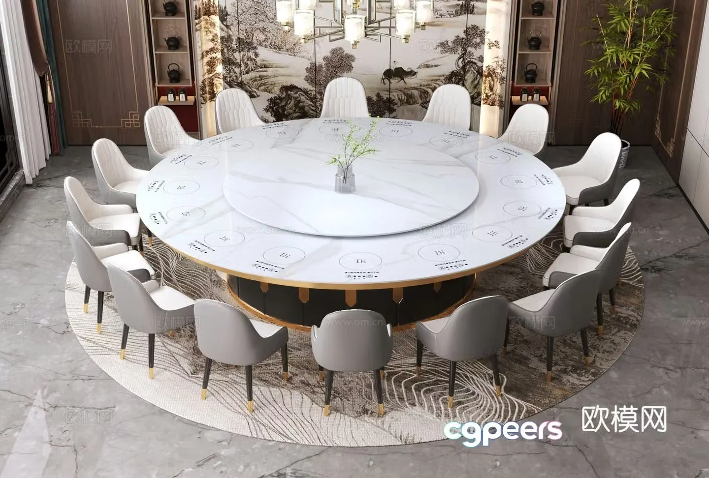 Modern style restaurant dining table induction cooker invisible induction cooker 3d model