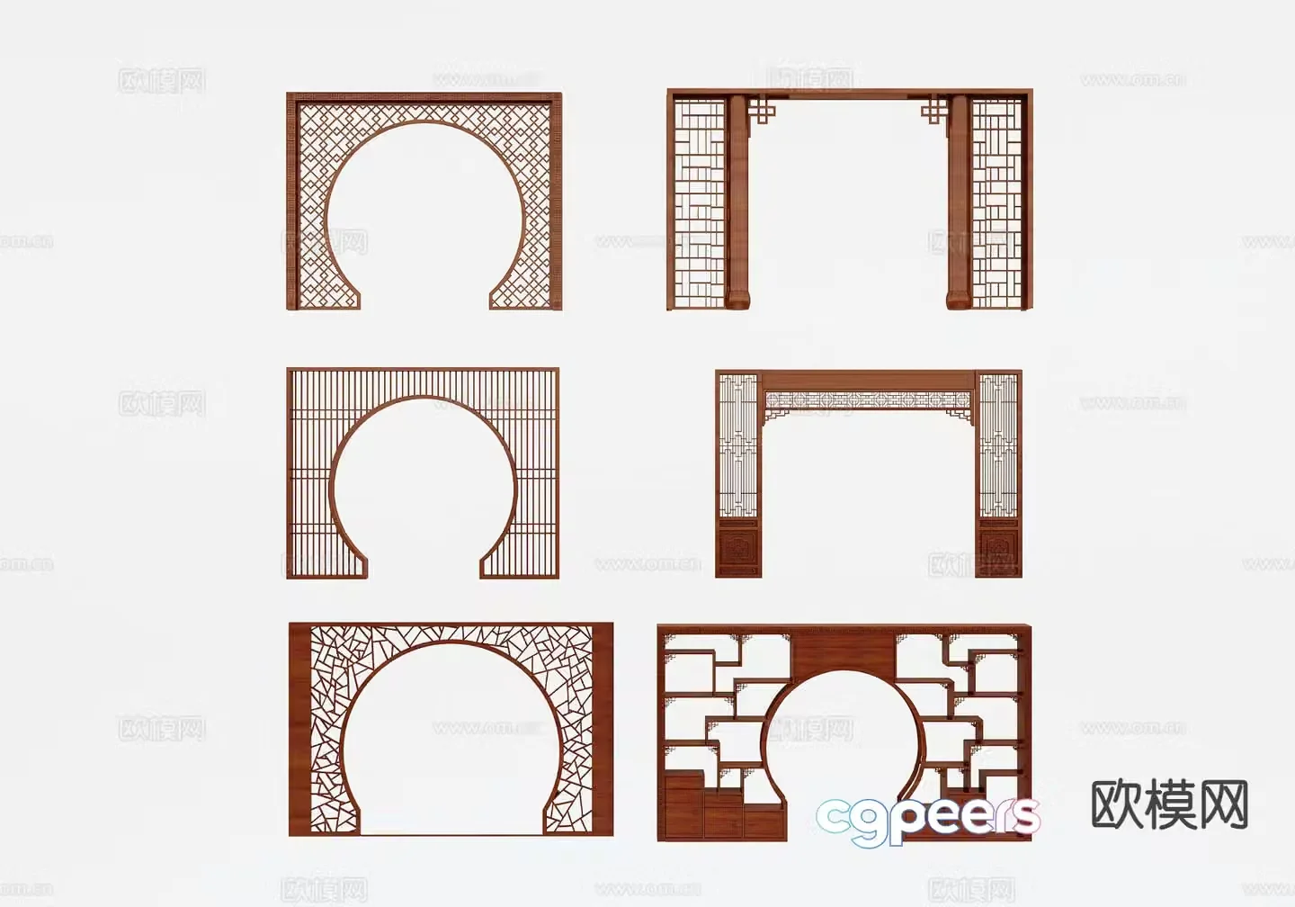 Chinese style lattice door hole hollow partition 3D model