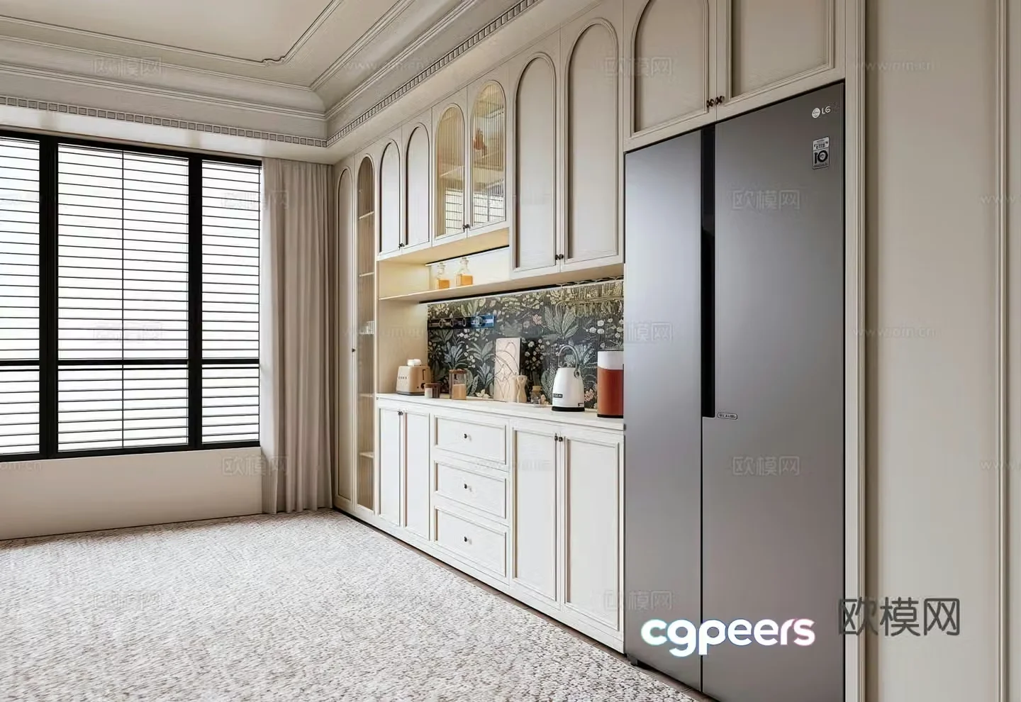 French sideboard refrigerator cabinet 3d model