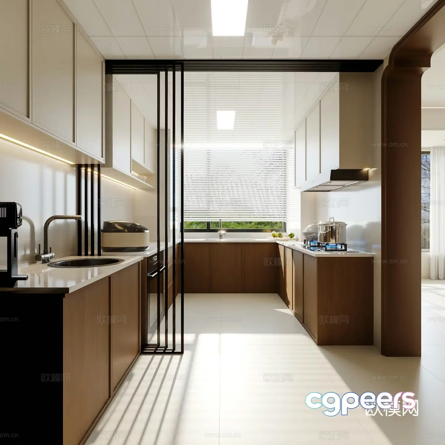 New Chinese style kitchen cabinet stove refrigerator 3d model