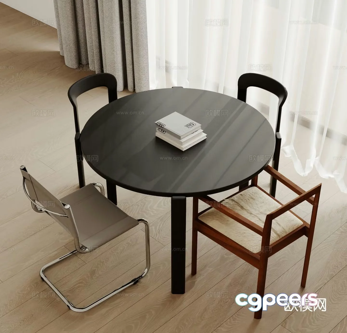 Modern dining table and chairs 3d model