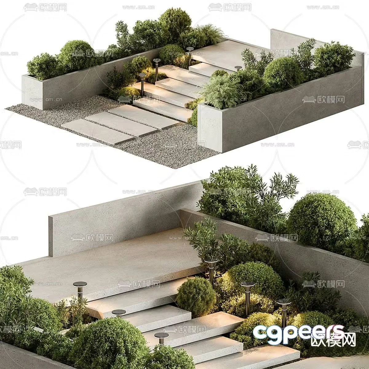 Courtyard staircase landscape Tingbu sketch 3D model