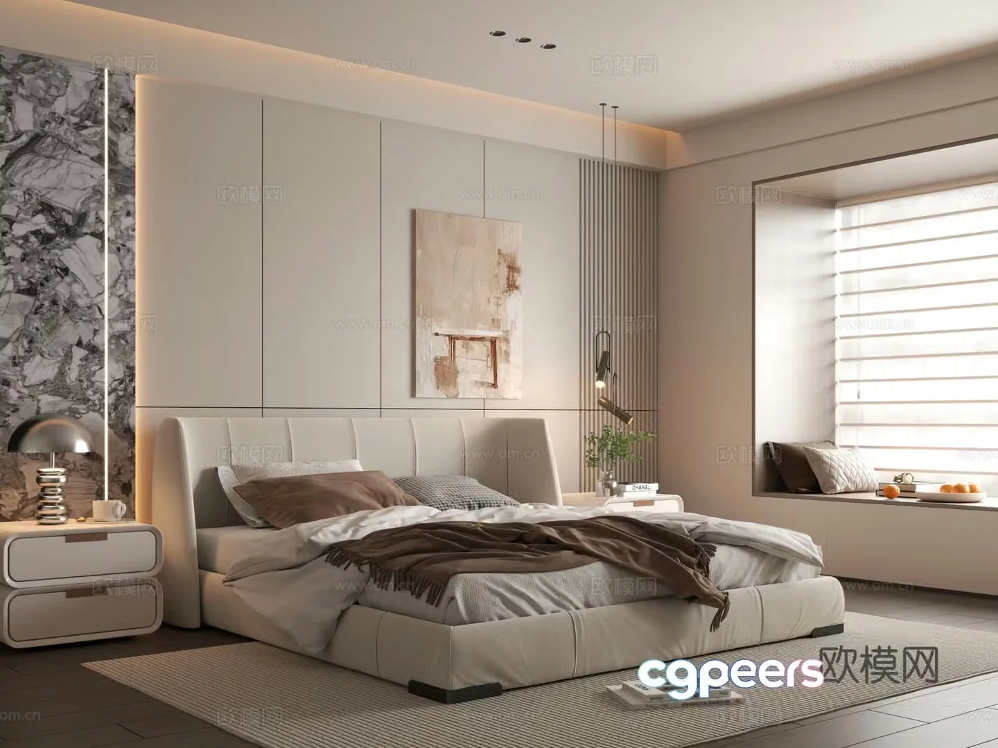 Modern bedroom Simple bedroom Bedroom Bedding combination Bedroom background wall 3d model