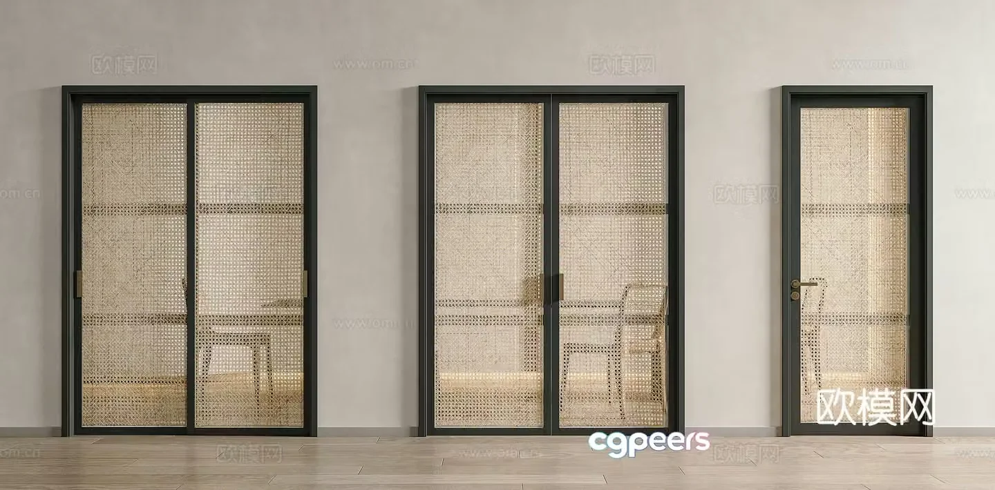 Wasabi style wisted door rattan sliding door rattan single open door medieval style wisted door Wasabi style wisted door 3D model