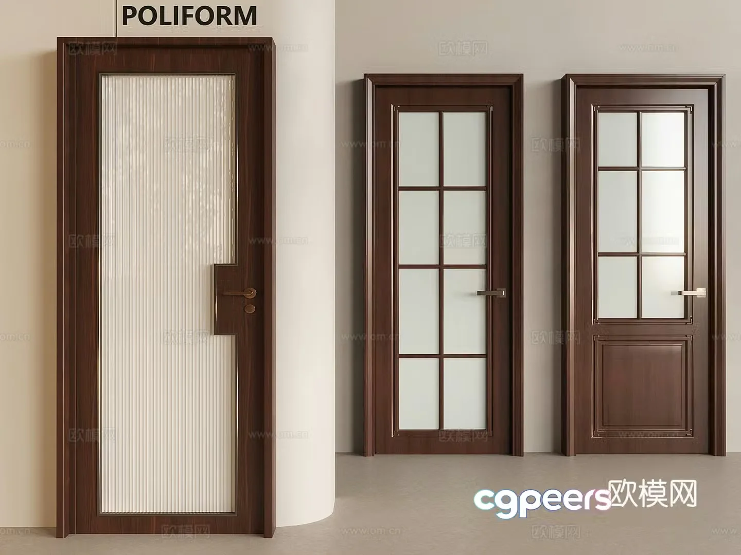 Chinese solid wood single-opening door Changhong glass case door Glass bathroom door 3D model
