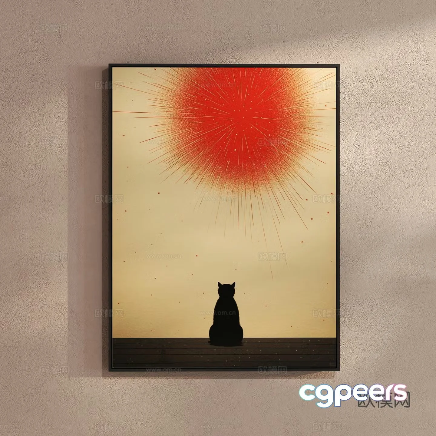 Modern cat art hanging painting 3d model