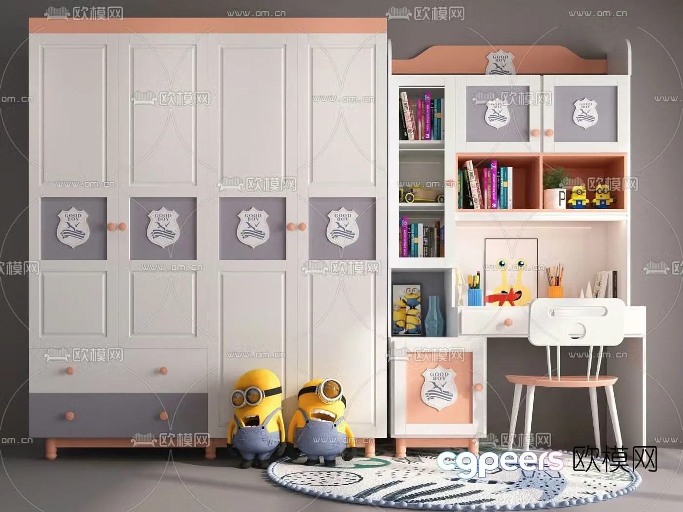 Modern children’s desk chair wardrobe 3d model