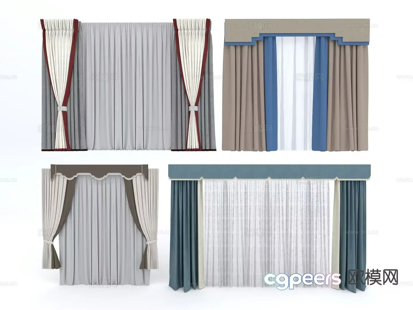 Modern curtains bedroom curtains study curtains 3d model