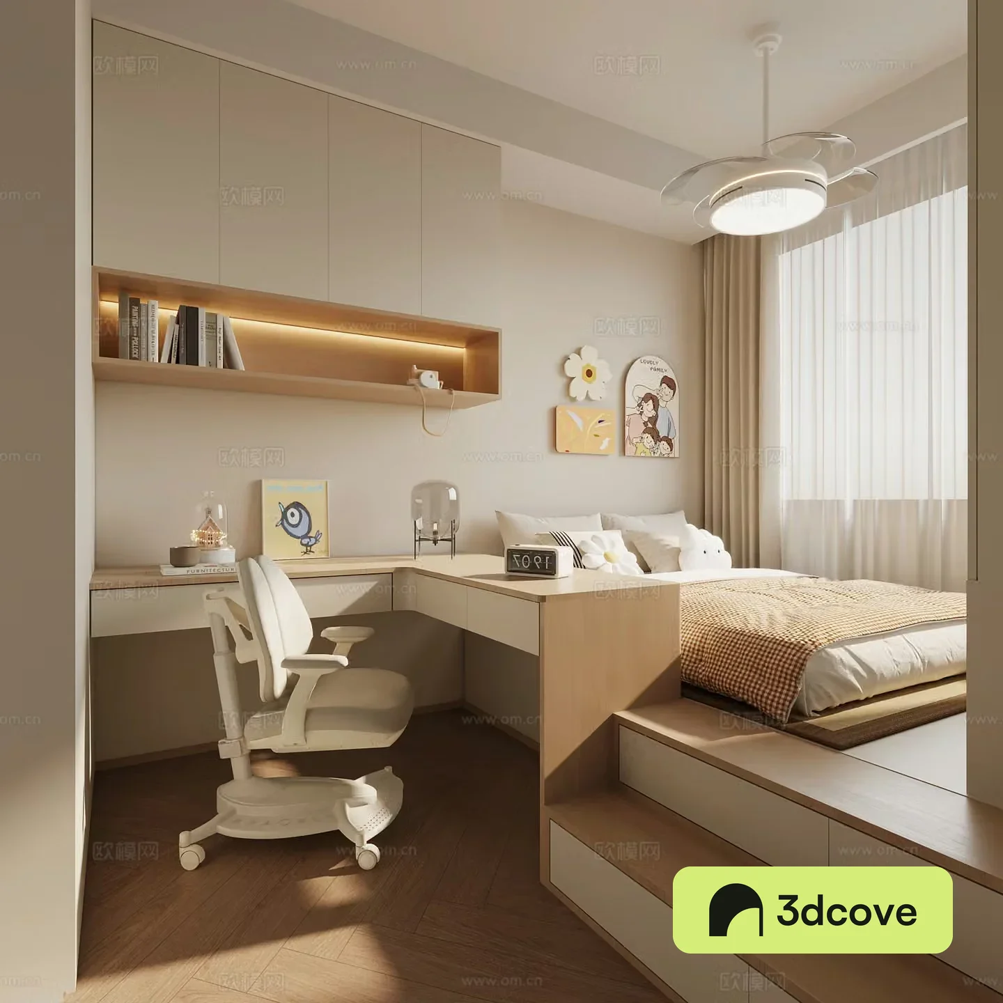 Modern creamy style tatami fan light