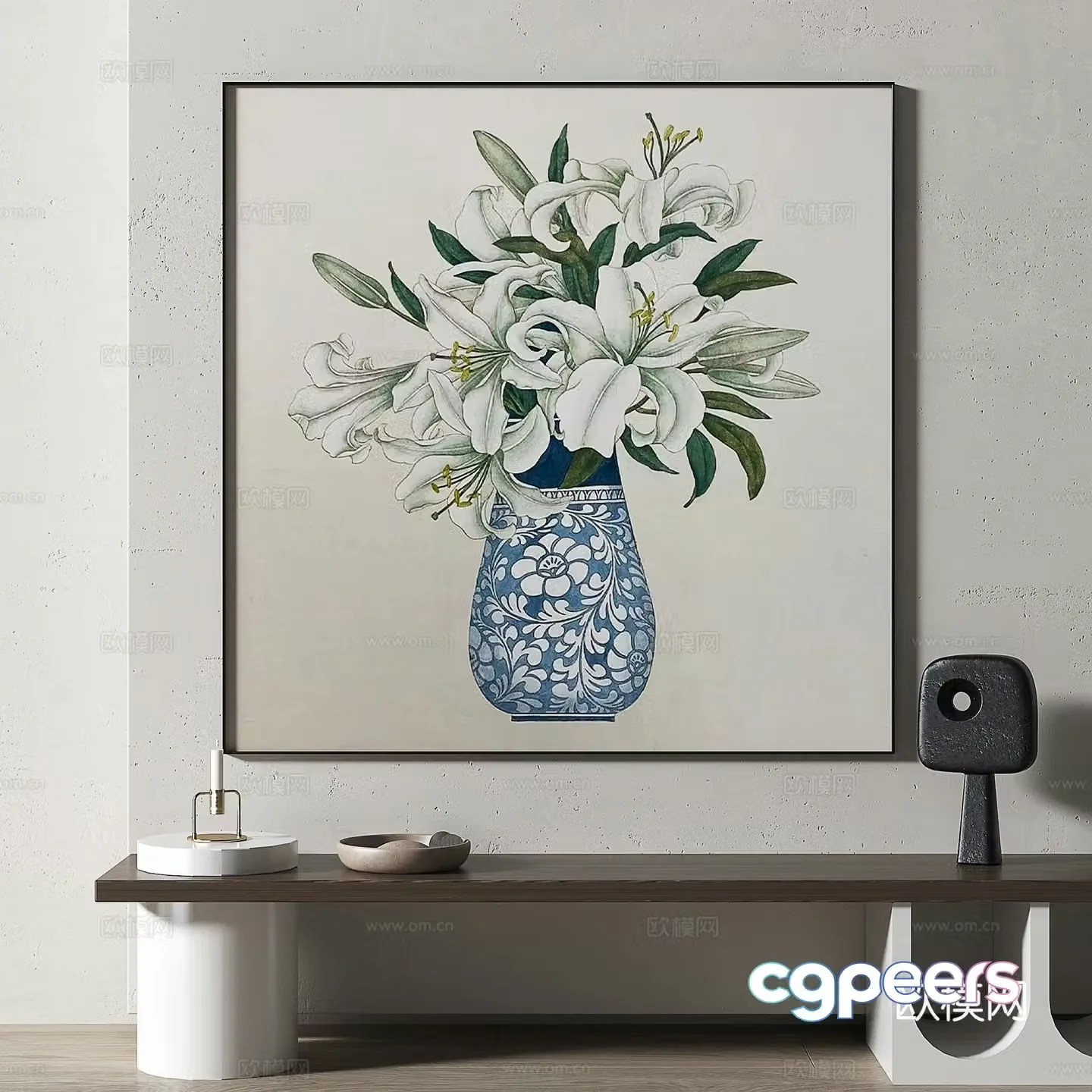 Modern medieval abstract light luxury retro oil painting decorative painting 3d model