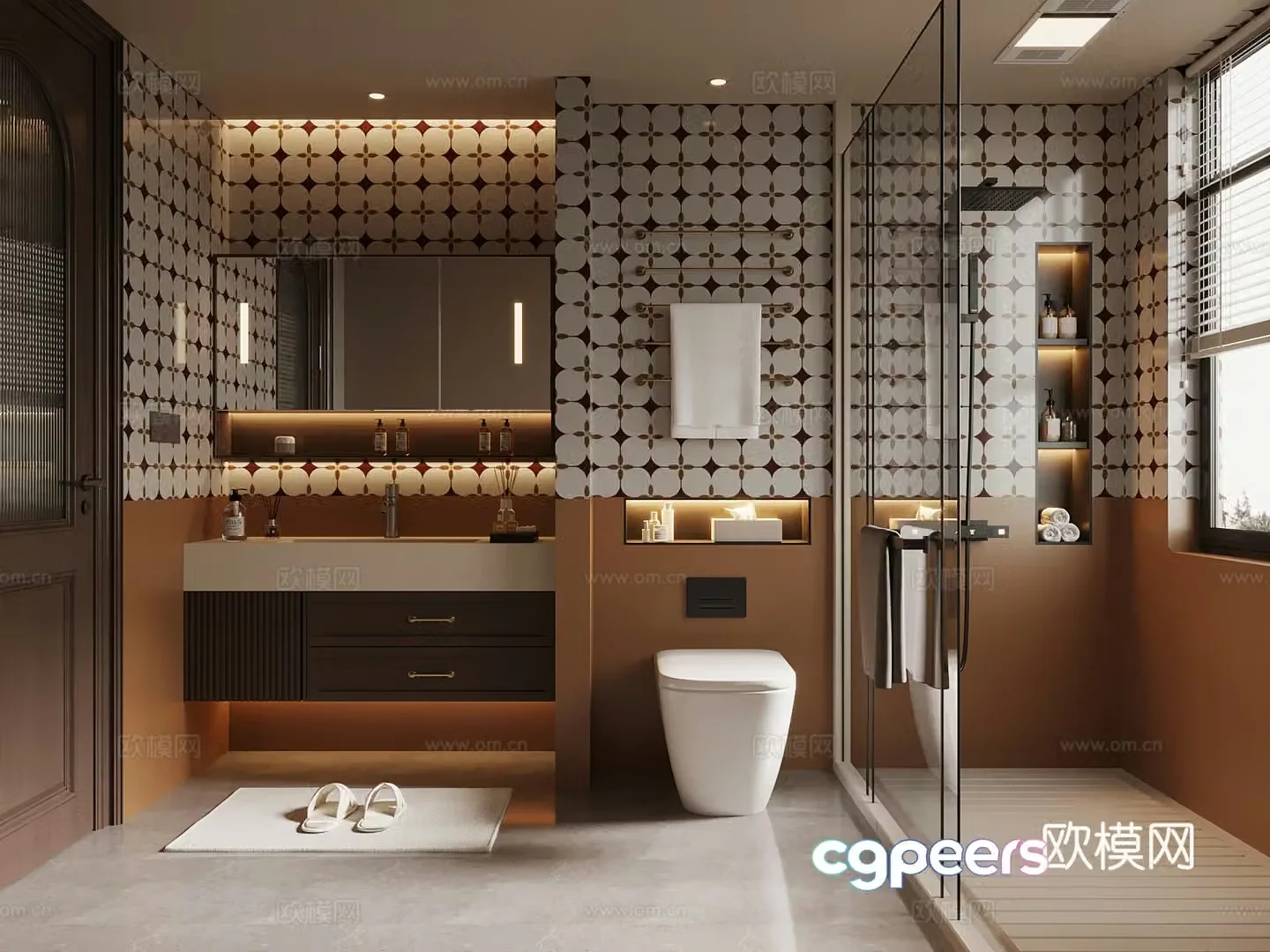 French medieval style bathroom bathroom cabinet shower toilet 3d model