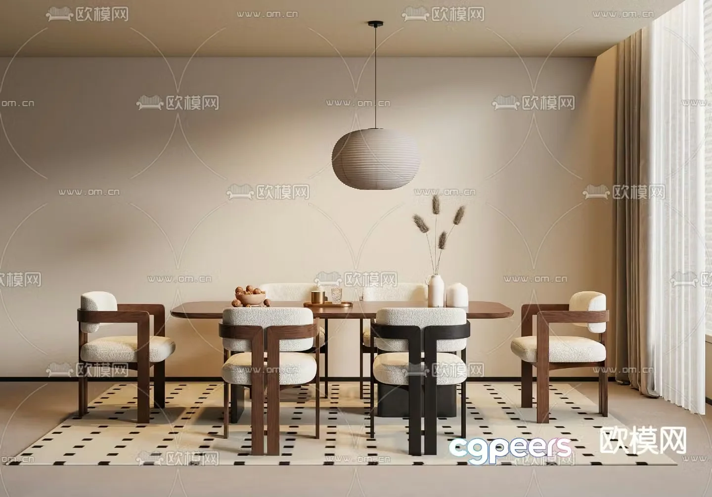 Medieval style dining table and chairs wooden dining table 3d model