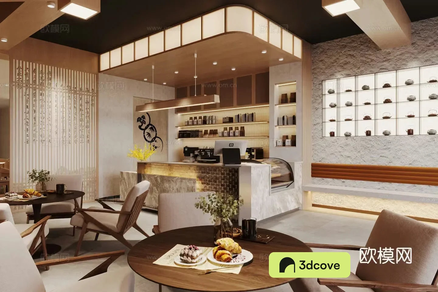 Log-style teahouse coffee shop milk tea shop coffee table and chairs teahouse operation table and workbench