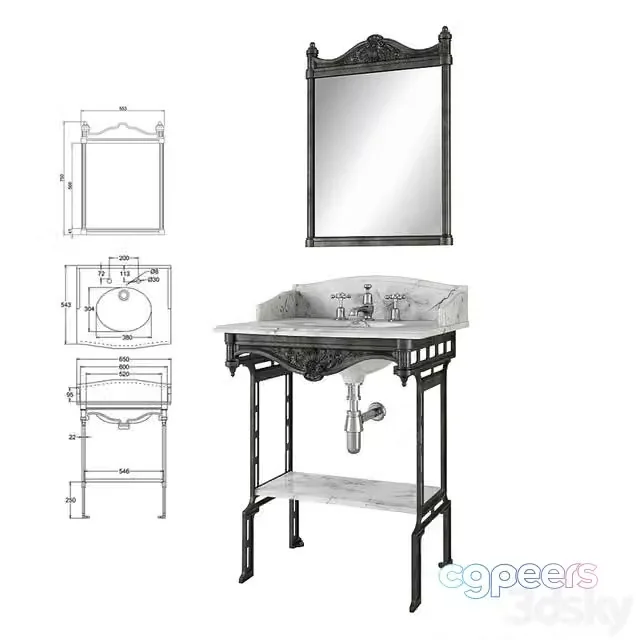 3ds Max Free – Washbasin with mirror Burlington Georgian