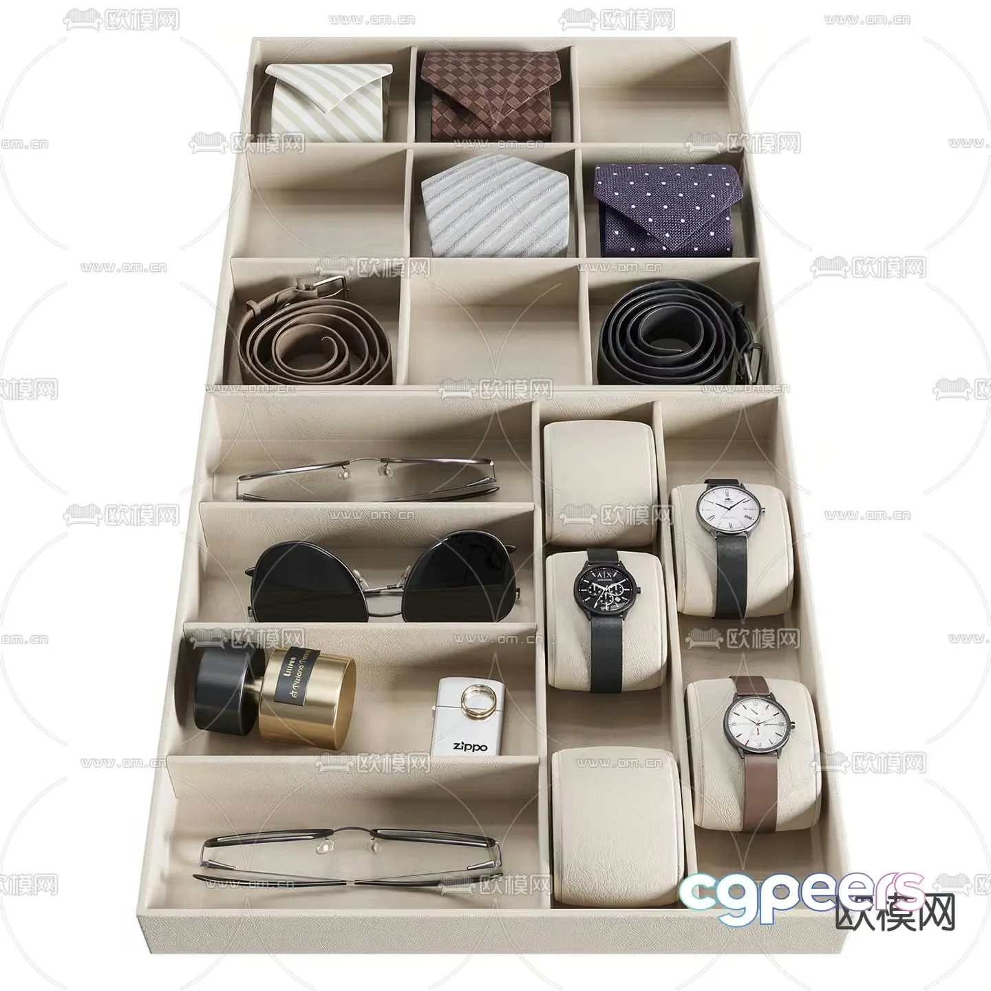 A Beige Organizer With Various Accessories 3D Model – 10862 – VRAY Render