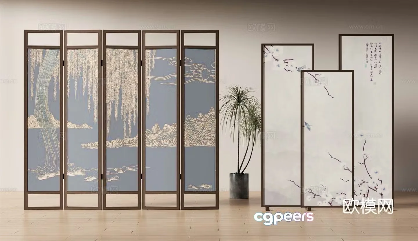 New Chinese style screen insert screen 3d model