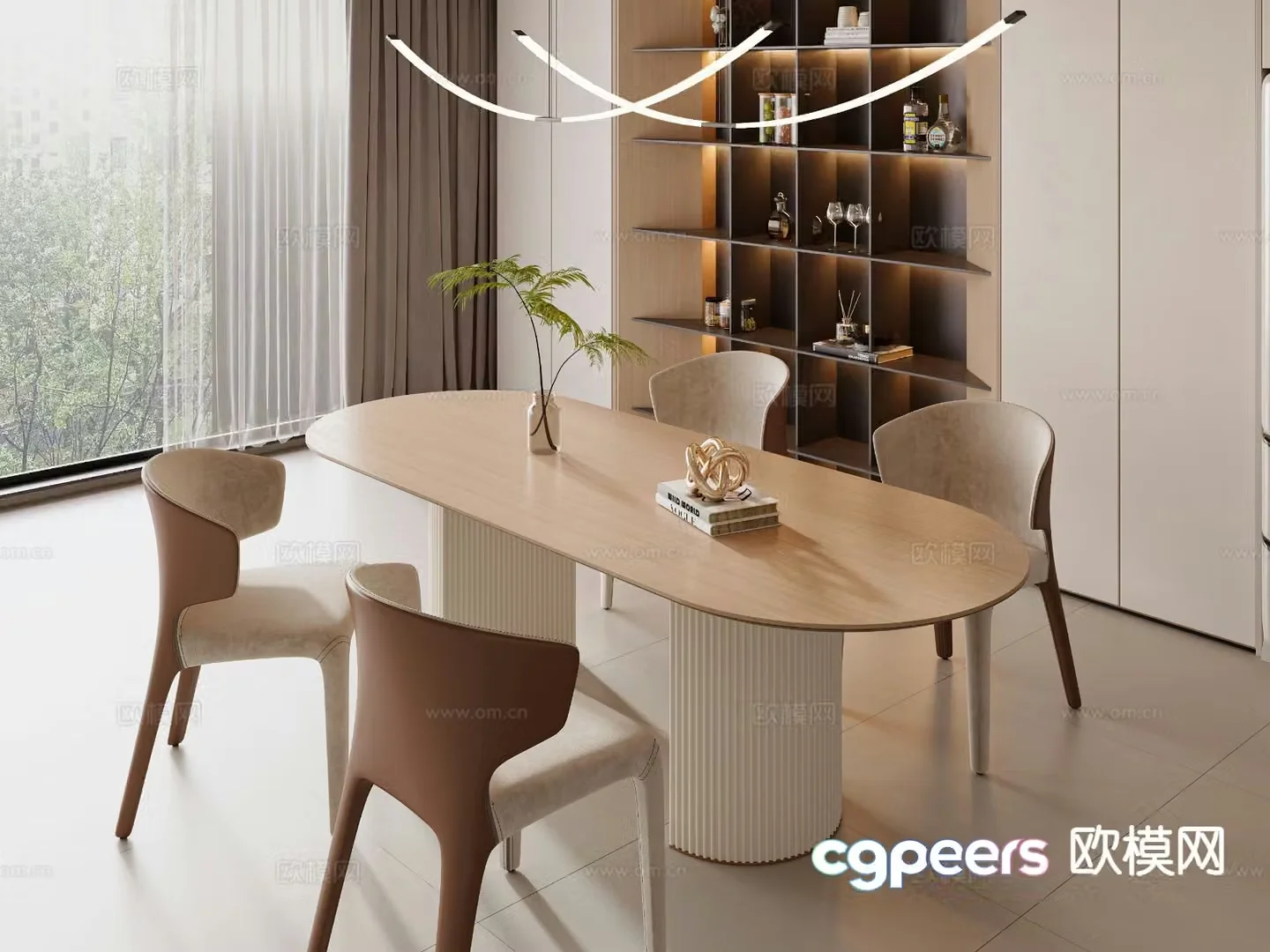 Cream style dining table and chairs 3d model